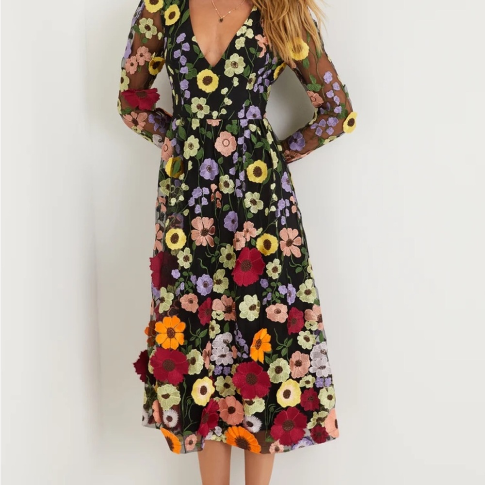 Floral Mesh Long Sleeve Dress